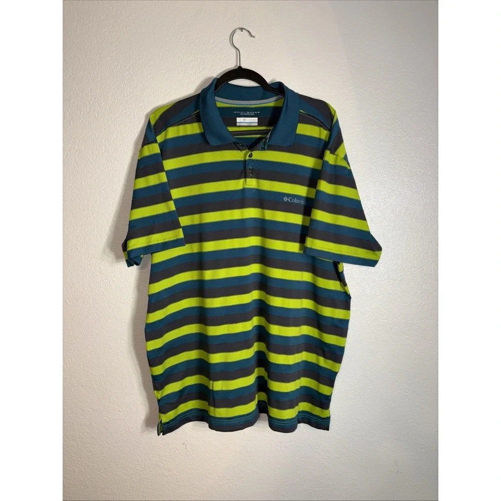 Columbia‎ Men's XL Polo Omni-Shade Green Striped Short Sleeve Golf Polo Shirt